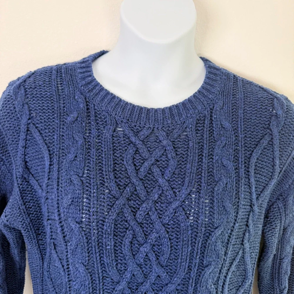 Moda International Navy Blue Cable Knit Wool Blend Crew Neck Tunic Sweater XL